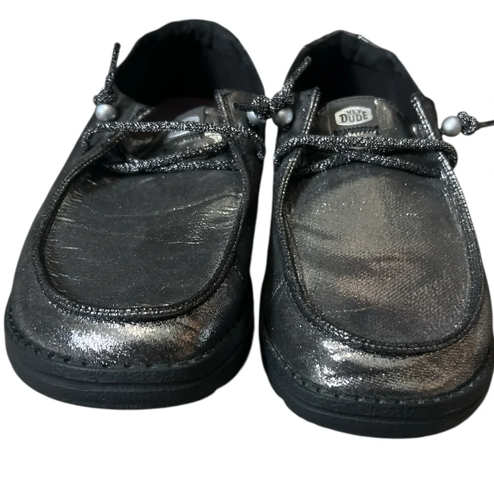 Hey Dude Shimmering Charcoal Black Loafers - Picture 5 of 6